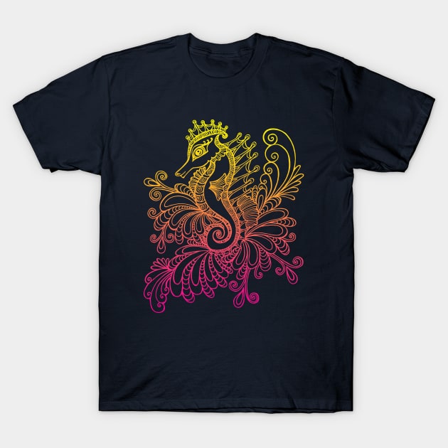 Sunset Seahorse T-Shirt by OfficeInk